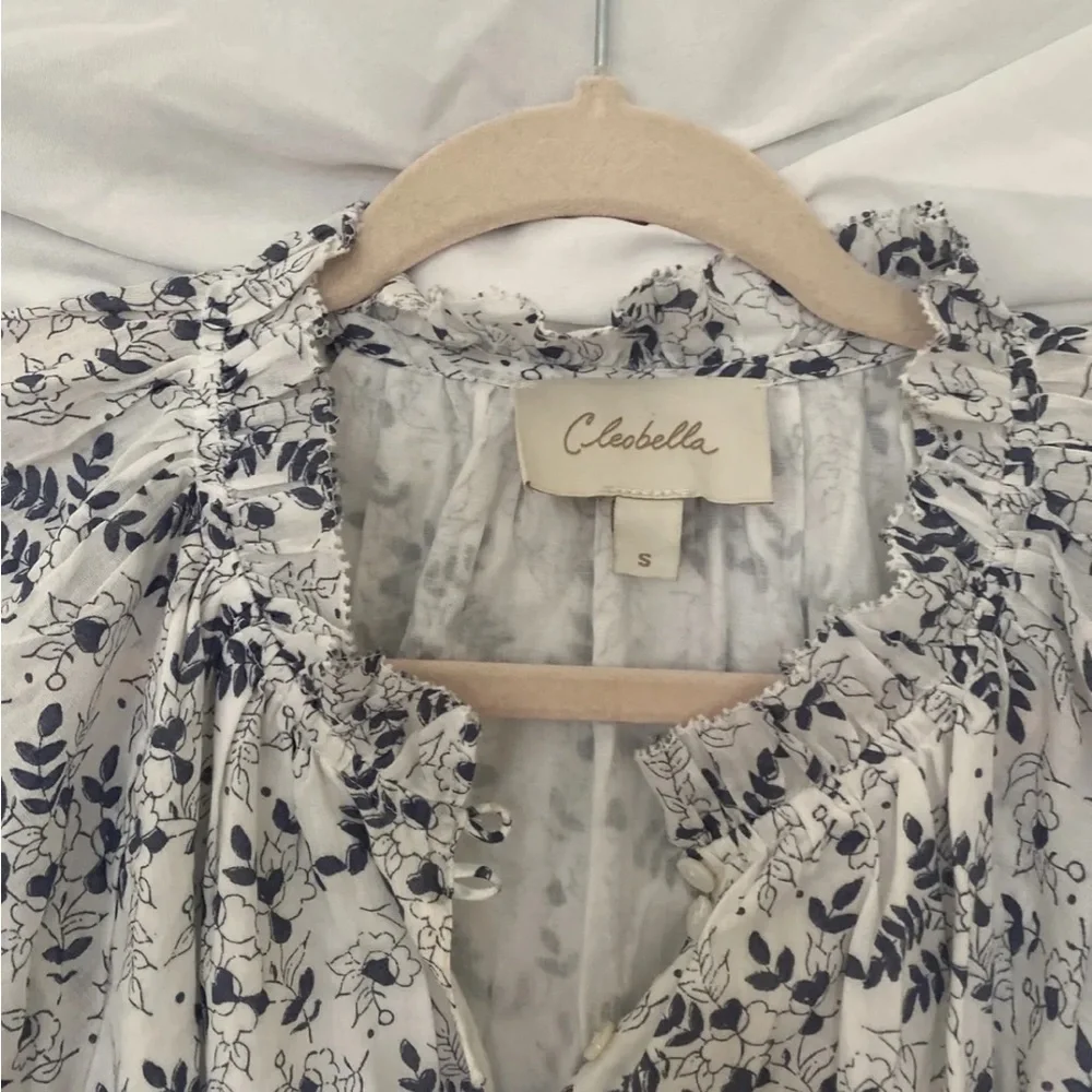 Cleobella Blue White Floral Cotton Puff Sleeve Nevah Mini Size Small Sundress - Picture 5 of 9